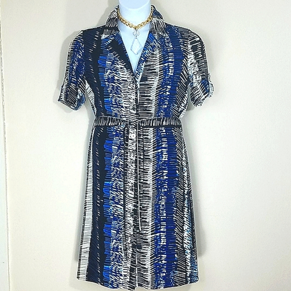 Dana Buchman Dress Shirt striped stretch midi short sleeve